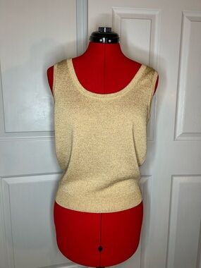 St John Basics Sleeveless Knit Top Gold Metallic Womens Small